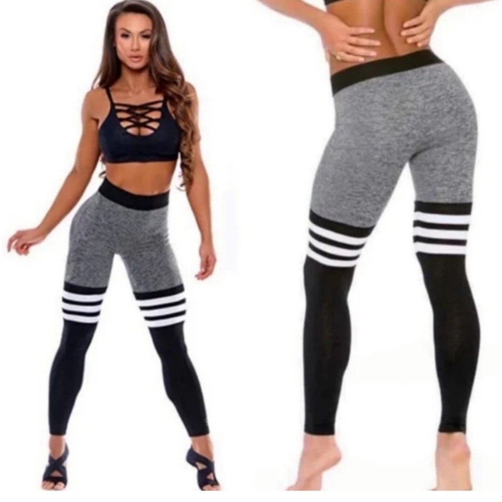 Bombshell Sportswear Gray and Black Striped Leggings